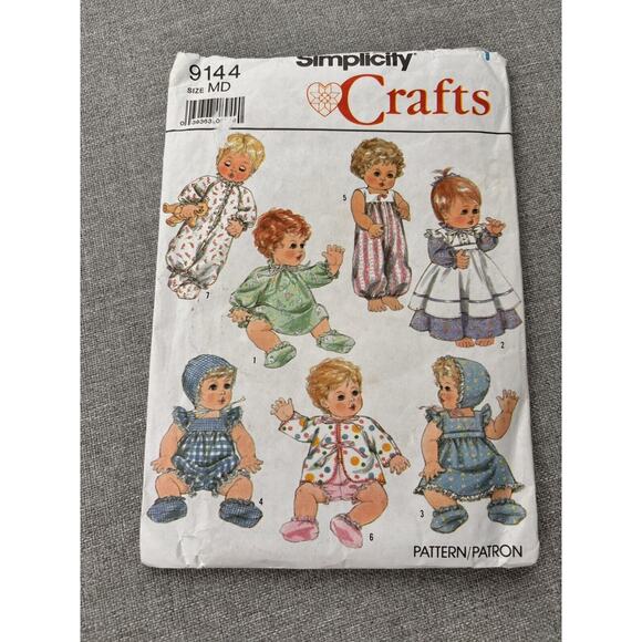Simplicity 9144 Pattern Baby Doll 15 16 Inch M Bonnet Romper Wardrobe Bitty Baby - Picture 1 of 3